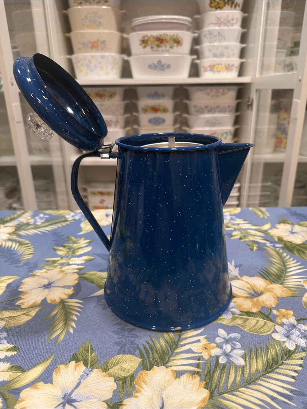 Blue Speckled Enamel Coffee Pot - Picture 3 of 7